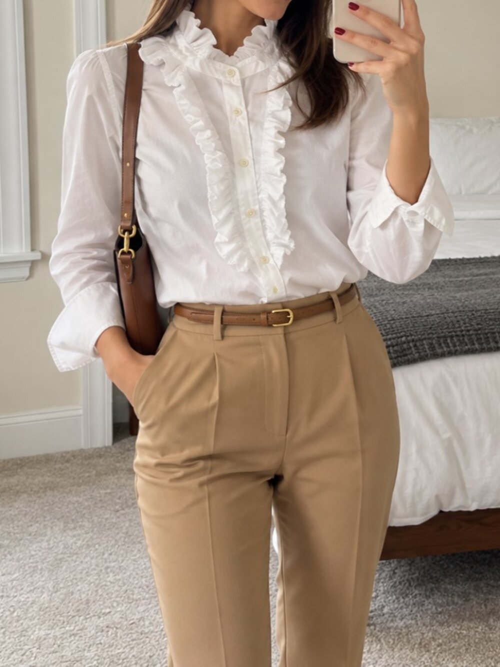 J.Crew White 100% Cotton Ruffle Front Button Down Blouse Shirt Size M Romantic